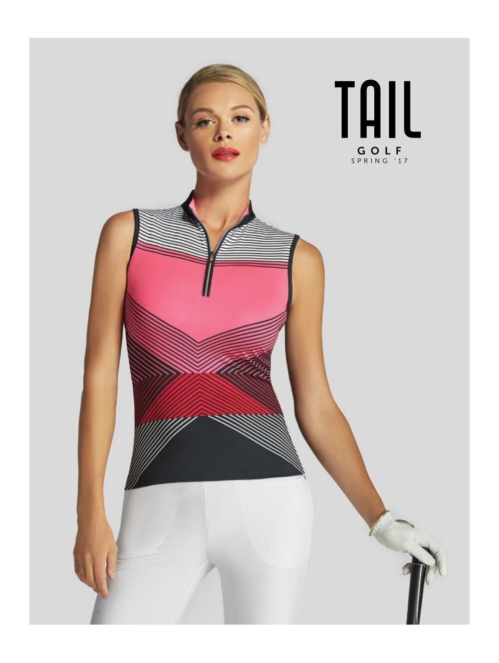 Tail Activewear Womens S Pink Geometric Sleeveless Quarter Zip Golf Top